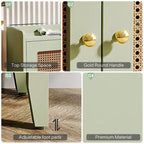 Banc à chaussures 2 portes en bois vert avec portes en rotin et rangement 2 niveaux - Usage unique
