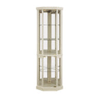 Vitrine d'angle éclairée en cerisier/chêne/blanc avec portes en verre et étagères réglables - Utilisation unique