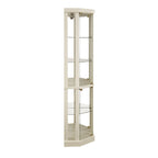 Vitrine d'angle éclairée en cerisier/chêne/blanc avec portes en verre et étagères réglables - Utilisation unique
