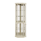 Vitrine d'angle éclairée en cerisier/chêne/blanc avec portes en verre et étagères réglables - Utilisation unique