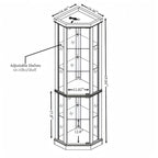 Vitrine d'angle éclairée en cerisier/chêne/blanc avec portes en verre et étagères réglables - Utilisation unique