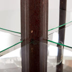 Vitrine d'angle éclairée en cerisier/chêne/blanc avec portes en verre et étagères réglables - Utilisation unique