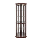 Vitrine d'angle éclairée en cerisier/chêne/blanc avec portes en verre et étagères réglables - Utilisation unique