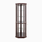 Vitrine d'angle éclairée en cerisier/chêne/blanc avec portes en verre et étagères réglables - Utilisation unique