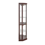 Vitrine d'angle éclairée en cerisier/chêne/blanc avec portes en verre et étagères réglables - Utilisation unique