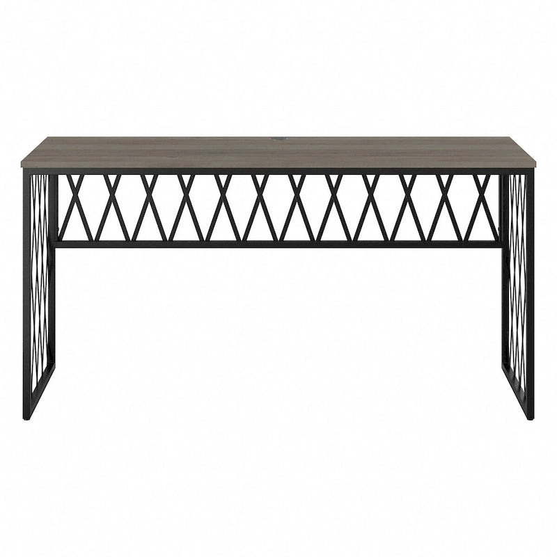 Bureau de travail industriel 60W gris bois flotté/hickory gris foncé avec cadre en métal et passe-câbles - Usage unique