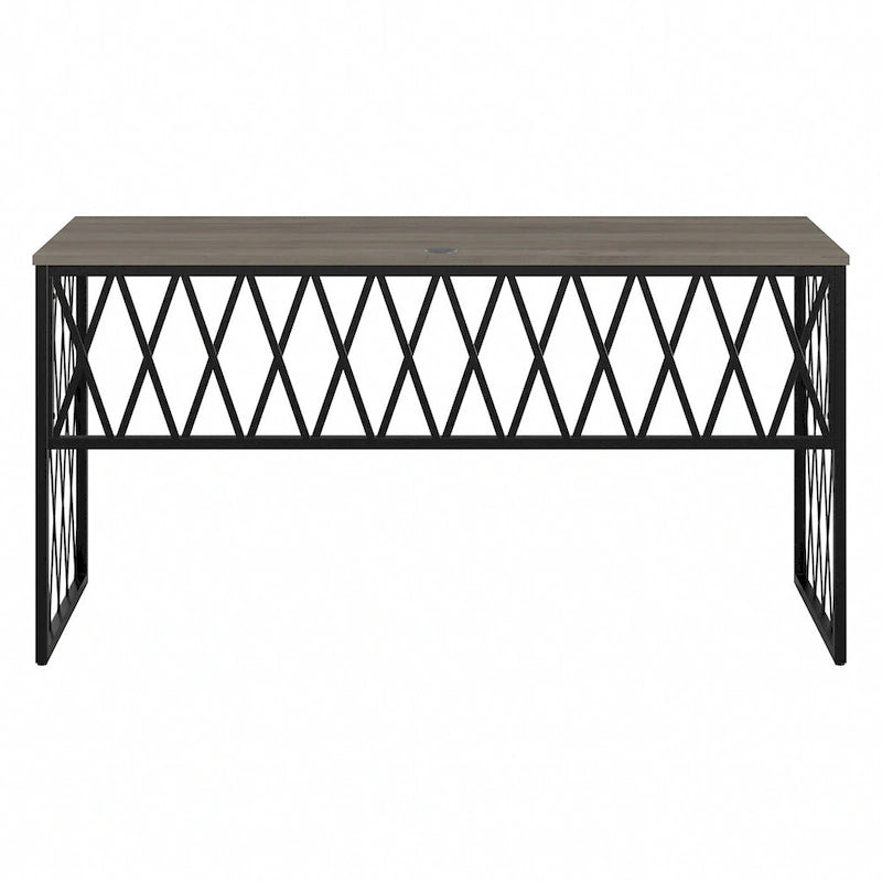 Bureau de travail industriel 60W gris bois flotté/hickory gris foncé avec cadre en métal et passe-câbles - Usage unique