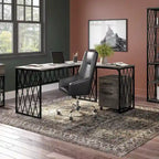 Bureau de travail industriel 60W gris bois flotté/hickory gris foncé avec cadre en métal et passe-câbles - Usage unique