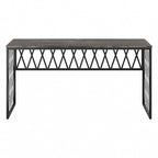 Bureau de travail industriel 60W gris bois flotté/hickory gris foncé avec cadre en métal et passe-câbles - Usage unique