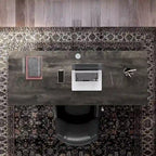 Bureau de travail industriel 60W gris bois flotté/hickory gris foncé avec cadre en métal et passe-câbles - Usage unique