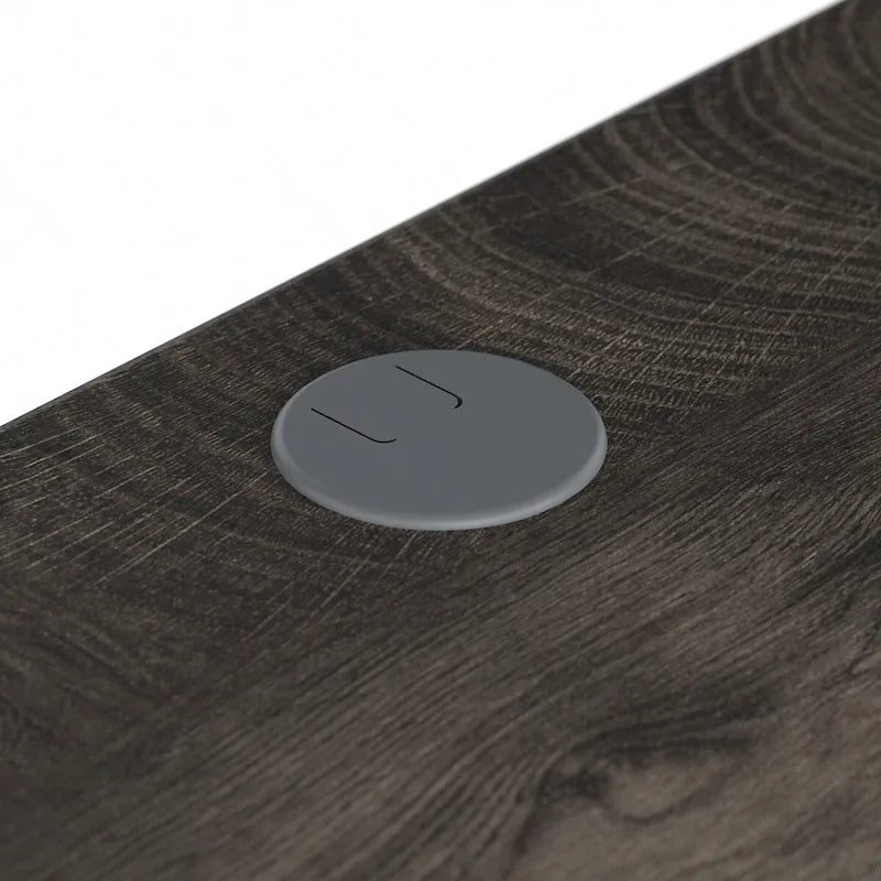 Bureau de travail industriel 60W gris bois flotté/hickory gris foncé avec cadre en métal et passe-câbles - Usage unique