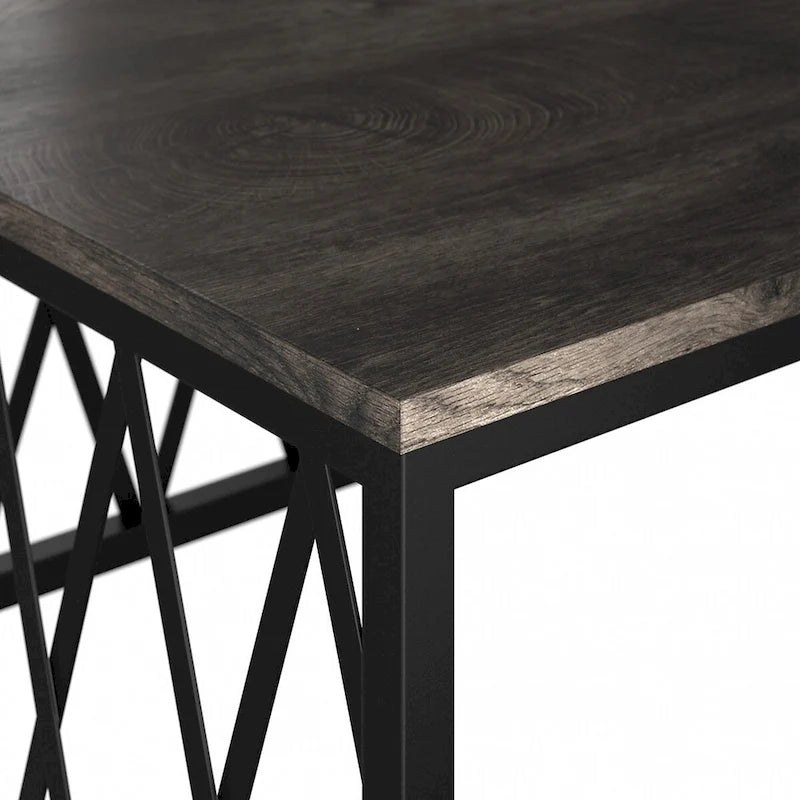 Bureau de travail industriel 60W gris bois flotté/hickory gris foncé avec cadre en métal et passe-câbles - Usage unique